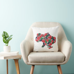 Coussin Carte de l'Ukraine à partir de fleurs et baies vib