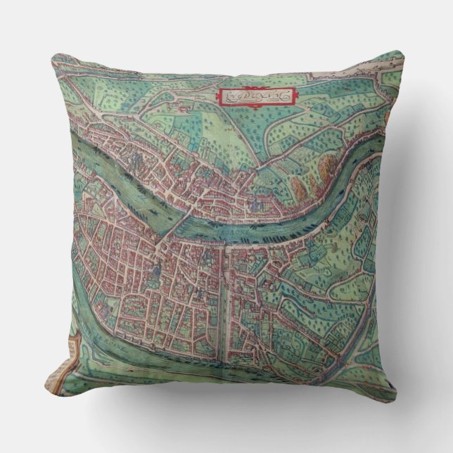 Coussin Carte de Lyon, de "Civitates Orbis Terrarum" par (Recto)
