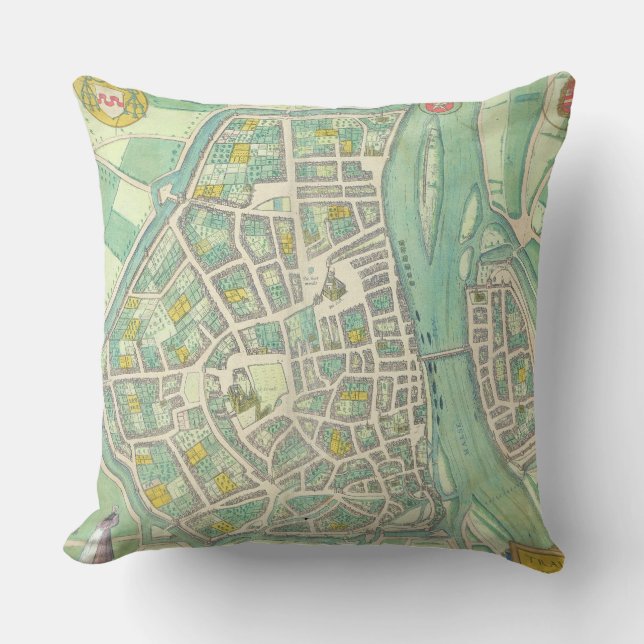 Coussin Carte de Maastricht, de 'Civitates Orbis Terrarum (Recto)