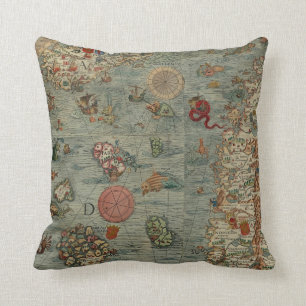 Coussin Carte de marina de Carta (licornes de mer !)