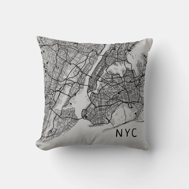 Coussin Carte de New York | NYC | Gris et noir (Recto)