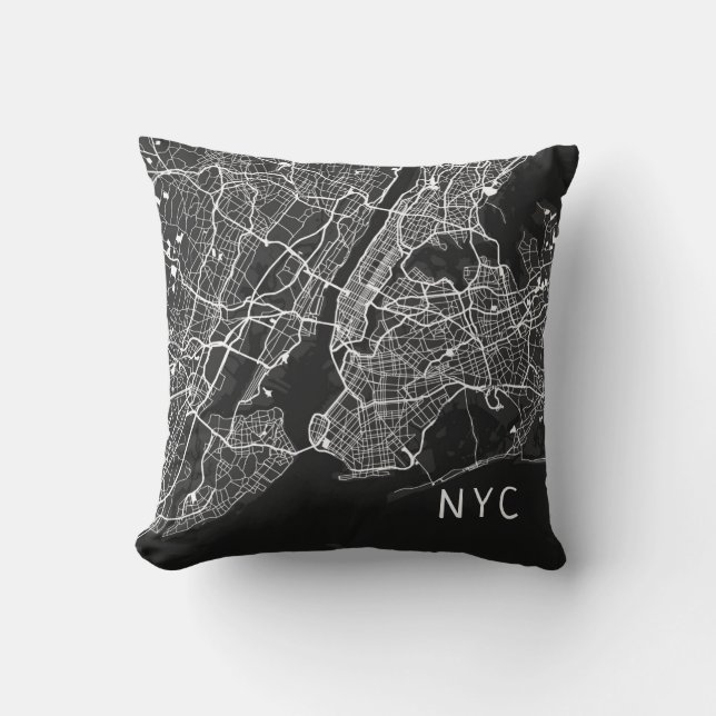 Coussin Carte de New York | NYC | Noir et blanc (Recto)