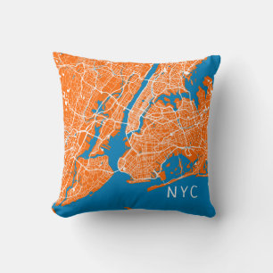 Coussin Carte de New York   NYC   Orange & Bleu