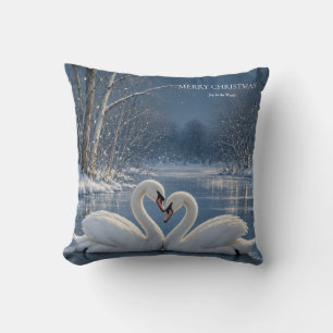 Coussin Carte de Noël Cygne d'Hiver, design de vacances au