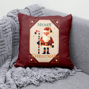 Coussin Carte de Noël du Père Noël avec Canne à Sucre