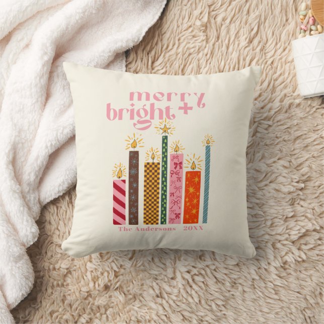 Coussin Carte de Noël Joyeuse + Lumineuse Illustrée à la M (Couverture)