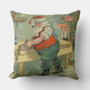 Coussin Carte de Noël vintage - Le Père Noël dans son atel