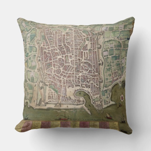 Coussin Carte de Palerme, de "Civitates Orbis Terrarum" (Recto)