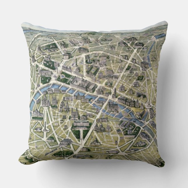 Coussin Carte de Paris au cours de la période des Grands (Recto)