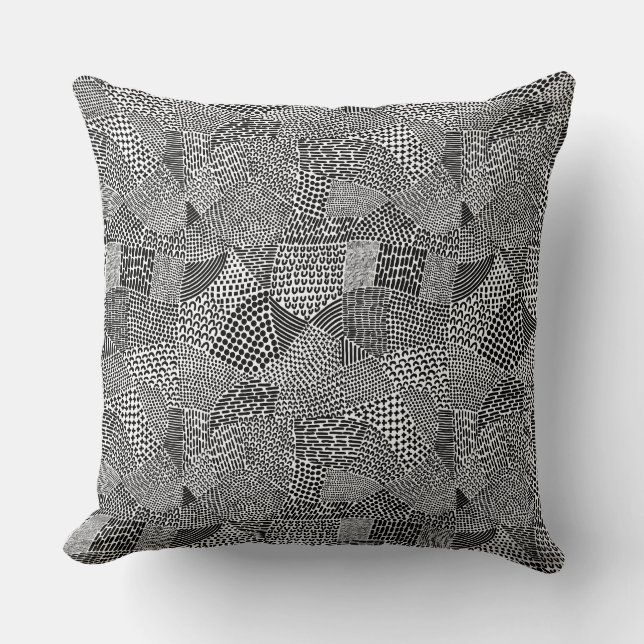 Coussin Carte de patchwork abstrait - Noir sur blanc (Recto)