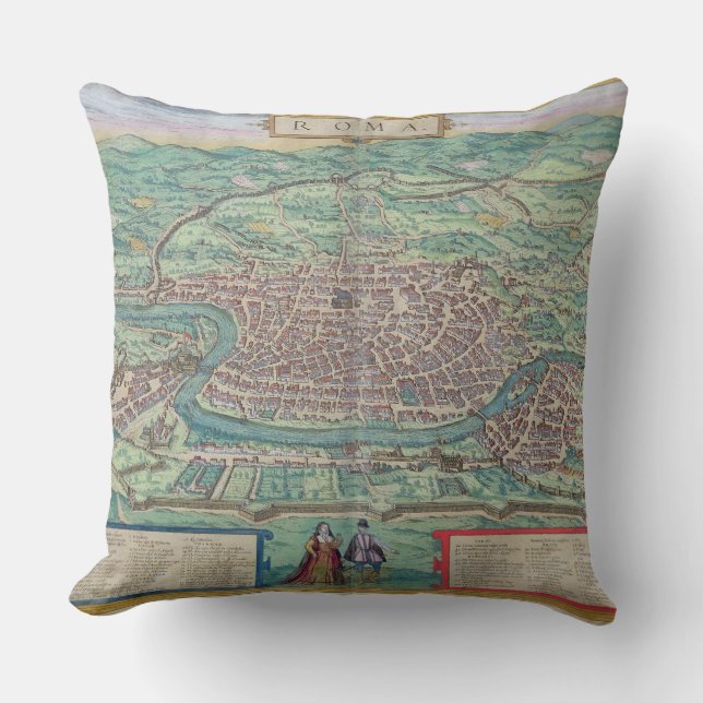 Coussin Carte de Rome, de "Civitates Orbis Terrarum" par (Recto)