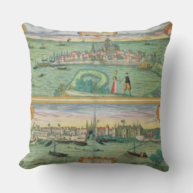Coussin Carte de Rotterdam et de Gouda, de 'Civitates (Recto)