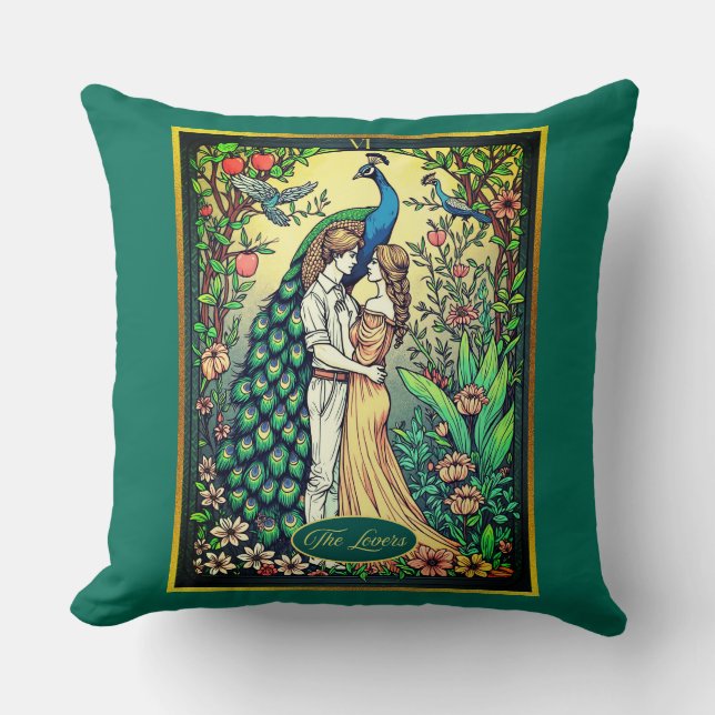 Coussin Carte de tarot Art Nouveau, Les Amants (Recto)