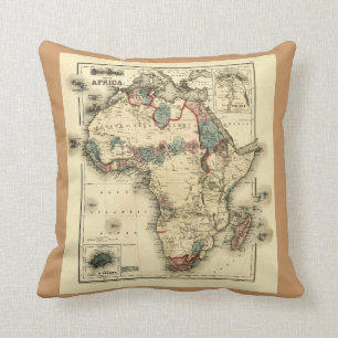 Coussin Carte de Viintage 1874 de copie africaine antique
