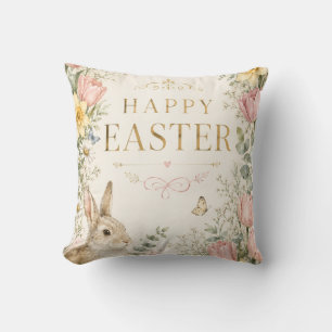 Coussin Carte de vœux de Pâques lapin aquarelle, Pastel
