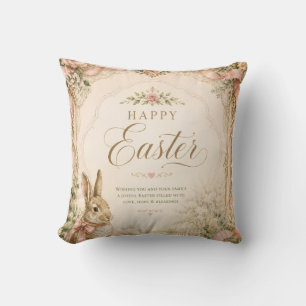 Coussin Carte de vœux de Pâques lapin aquarelle, Pastel