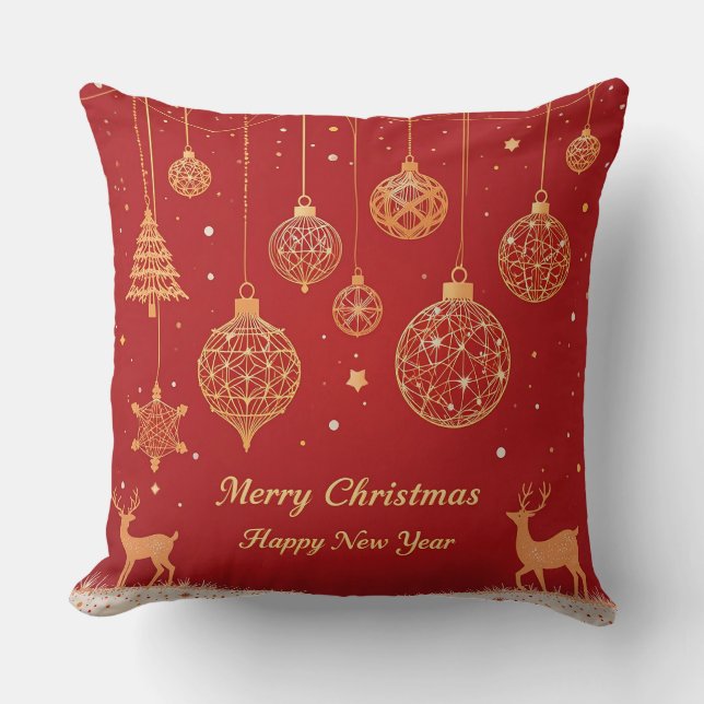 Coussin Carte de vœux festive de Noël avec décorations (Recto)