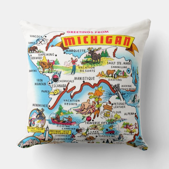 Coussin Carte de vœux vintage du Michigan  (Recto)