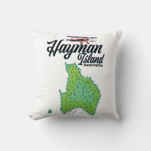Coussin Carte de voyage Hayman Island Vintage.