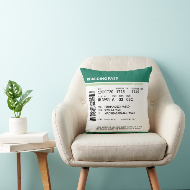 Coussin Carte d'embarquement - Vert (Chaise)