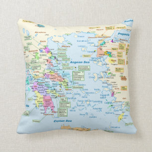 Coussin Carte d'ère homérique Grèce avec les étiquettes