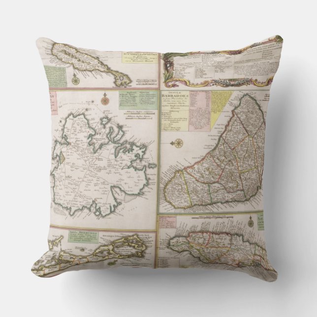 Coussin Carte des colonies anglaises dans les Caraïbe, (Recto)
