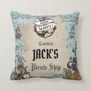 Coussin Carte des trésors Vintages Ahoy Matey Ancre Garçon