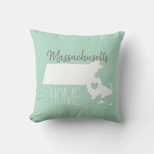 Coussin Carte d'état du Massachusetts amour à la maison (Recto)