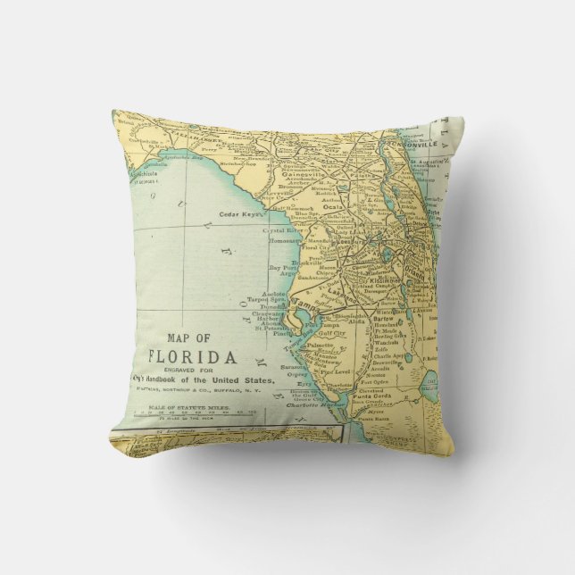 Coussin Carte d'Etat vintage de Floride (Recto)