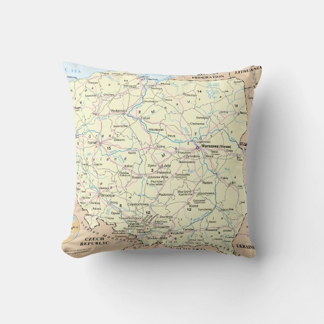Coussin Carte du carreau 20" de la Pologne MoJo x 20" (Recto)