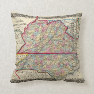Coussin Carte du comté de la Virginie, et de la Caroline