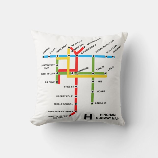 Coussin Carte du métro du Massachusetts de Hingham Lancer  (Recto)