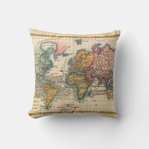 Coussin Carte du monde 1700s Antique Continents