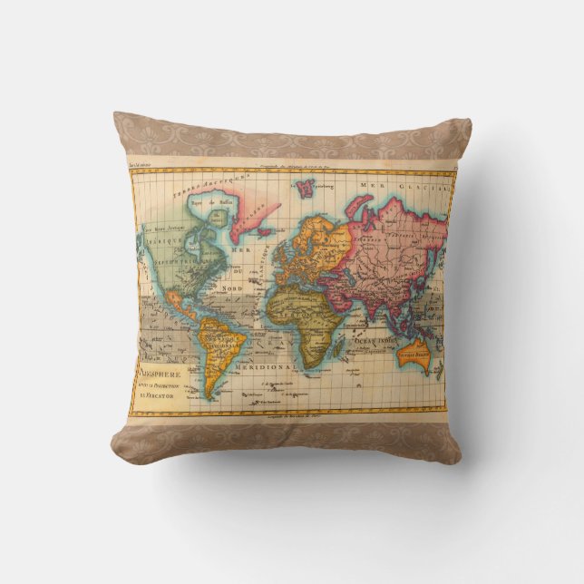 Coussin Carte du monde 1700s Antique Continents (Recto)