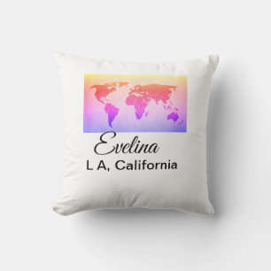 Coussin Carte du monde ajouter nom texte lieu pays ville t