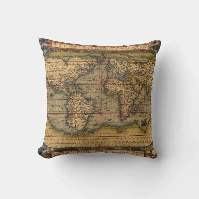 Coussin Carte du monde Antique Ortelius Europe Voyage (Recto)