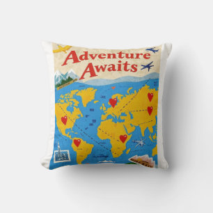 Coussin Carte du monde avec épingles et points de repère