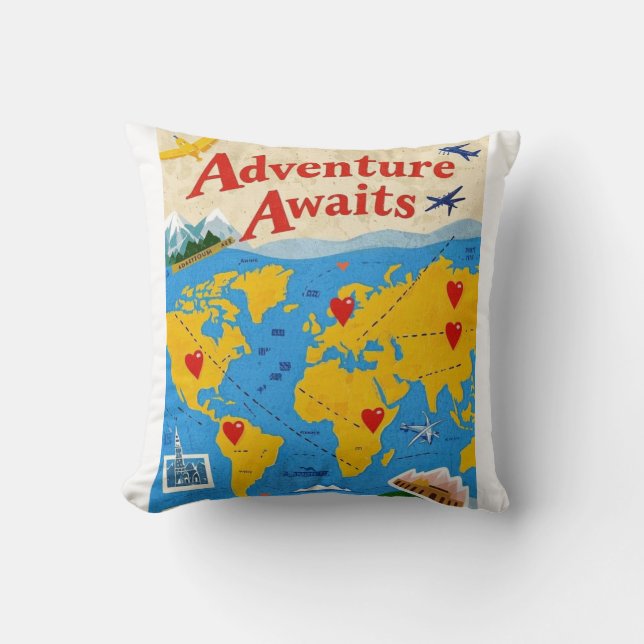 Coussin Carte du monde avec épingles et points de repère (Recto)