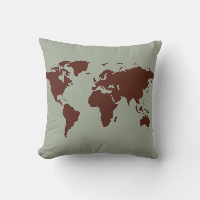 Coussin carte du monde brun stylisé (Recto)