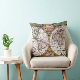 Coussin Carte du monde céleste vintage avec diagrammes du