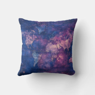 Coussin Carte du monde céleste vintage Royal Purple