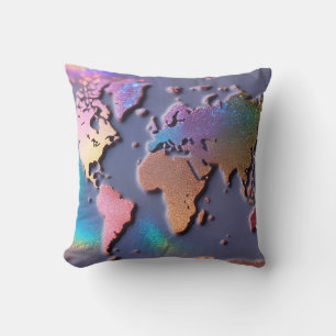 Coussin Carte du monde colorée 3D pailletée Sparkly Glitte