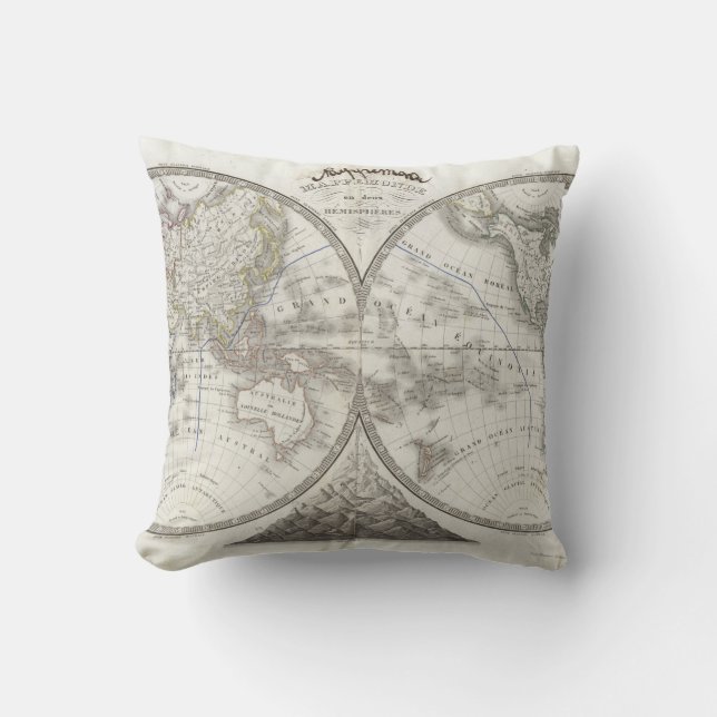 Coussin Carte du monde dans 2 hémisphères (Recto)