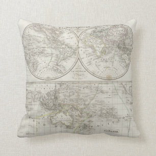 Coussin Carte du monde dans deux hémisphères
