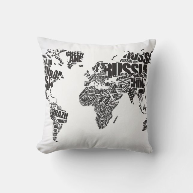 Coussin Carte du monde dans la typographie (Recto)