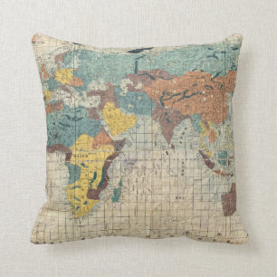 Coussin Carte du monde de 1853 Japonais par Suido Nakajima