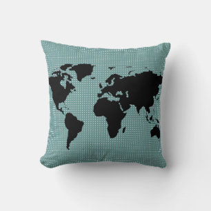 Coussin carte du monde noir et pois