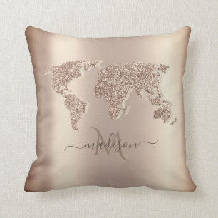 Coussin Carte du monde parties scintillant Monographie Mon