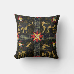 Coussin Carte du monde Safari bleu rouge or Monde Animaux 