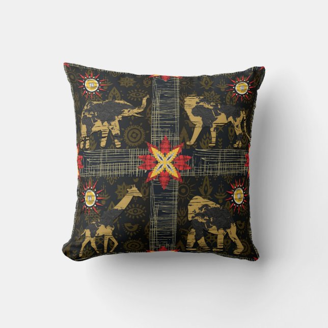Coussin Carte du monde Safari bleu rouge or Monde Animaux  (Recto)